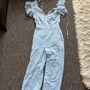Bar III denim jumpsuit with flutter sleeves